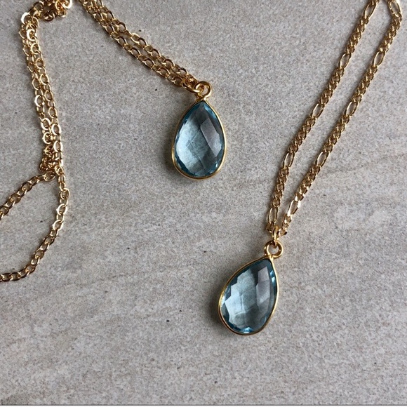 Blue Topaz 22k Gold Teardrop Necklace - Picture 2 of 7